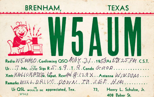 W5AUM QSL Card (1950)